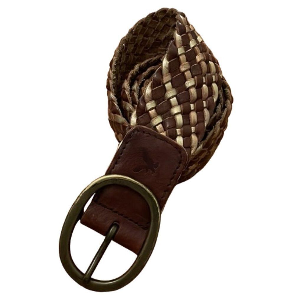American Eagle Braided Leather Belt Brown Gold Oval Buckle Womens S/M